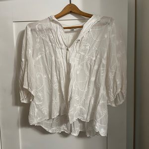 CAbi White Embroidered Blouse